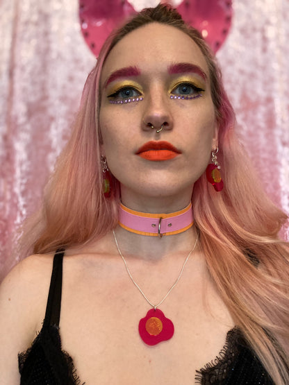 Fringed PVC choker - Orange & Baby Pink image 5