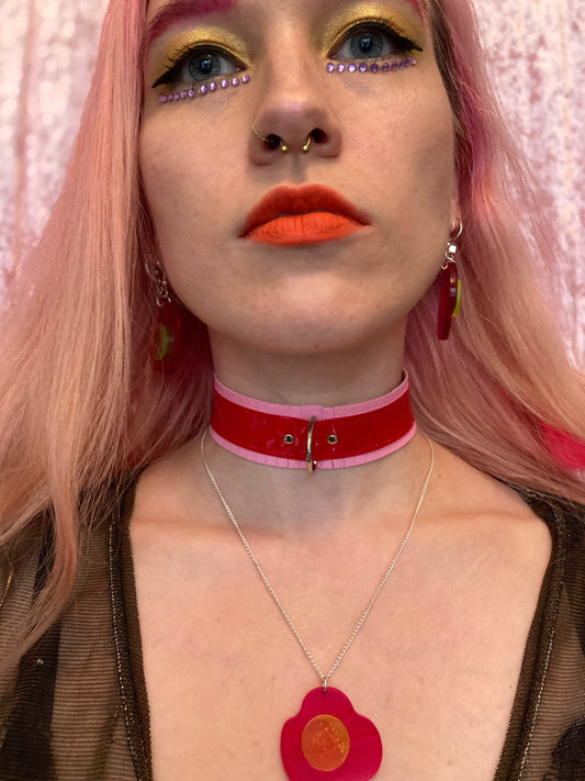 Fringed PVC choker - Baby Pink & Red image 0