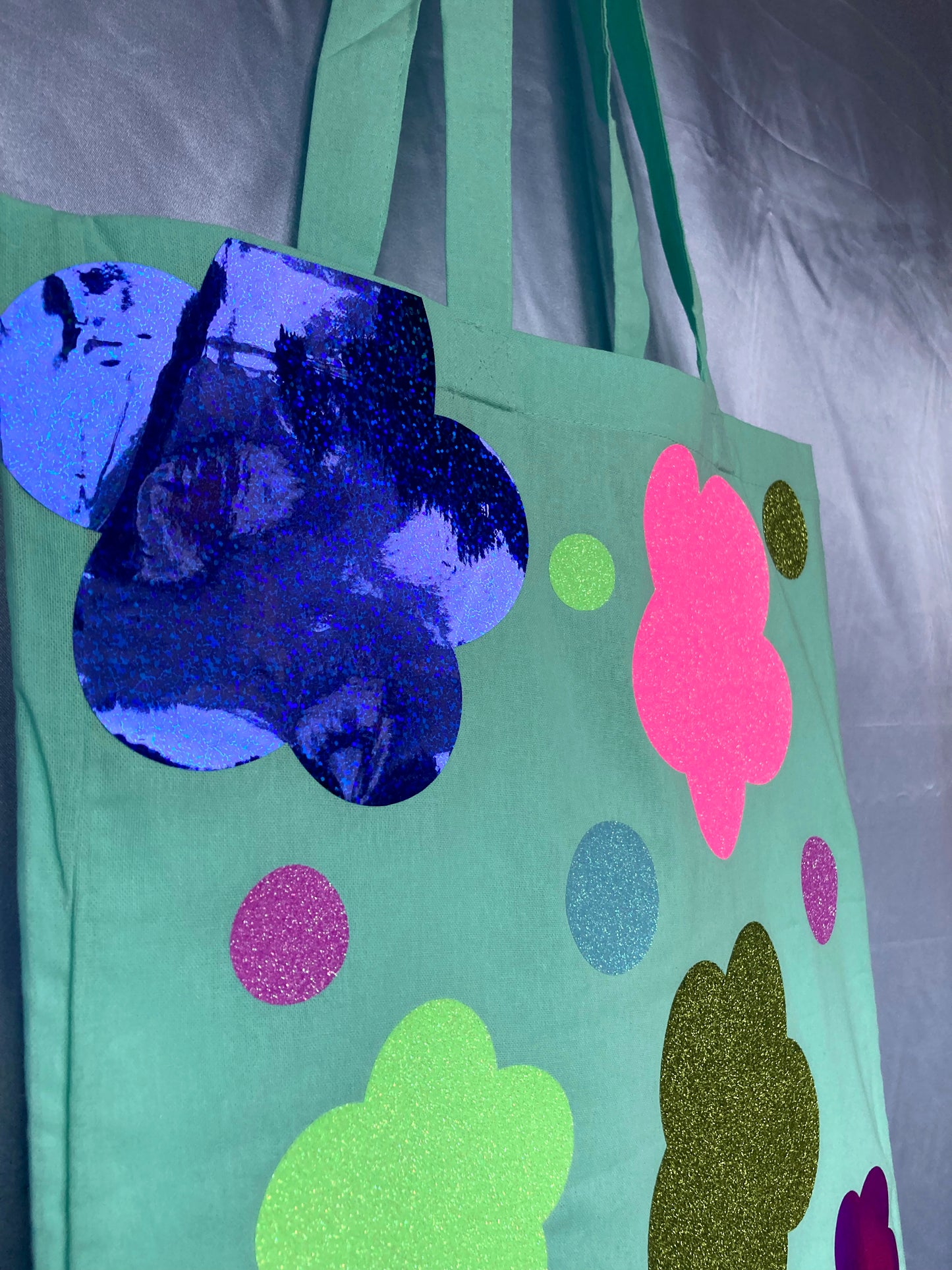 Disco Glitter Flower Teal Tote Bag image 8