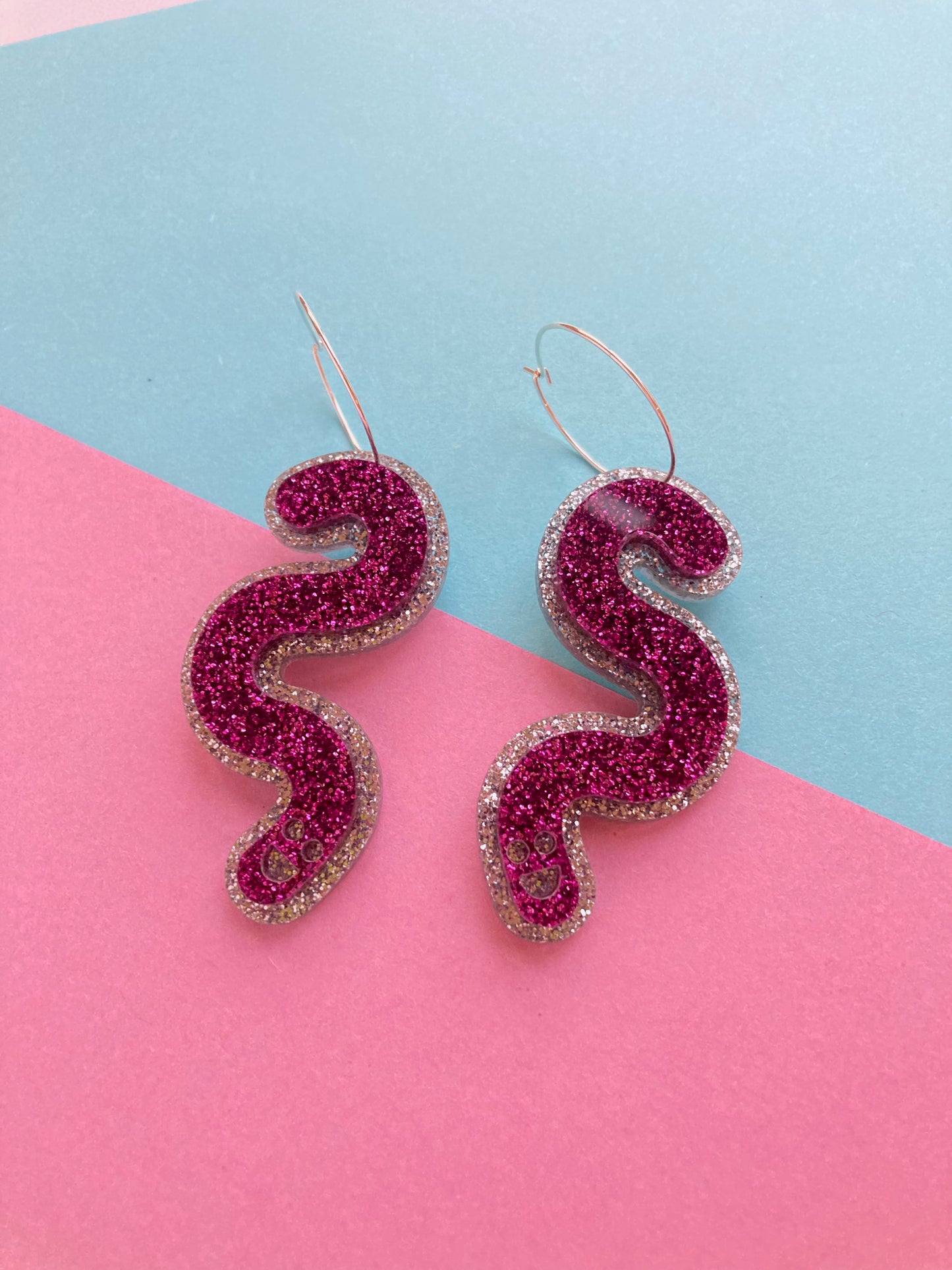 Double Sided Glitter Acrylic Worm Hoop Earrings image 5