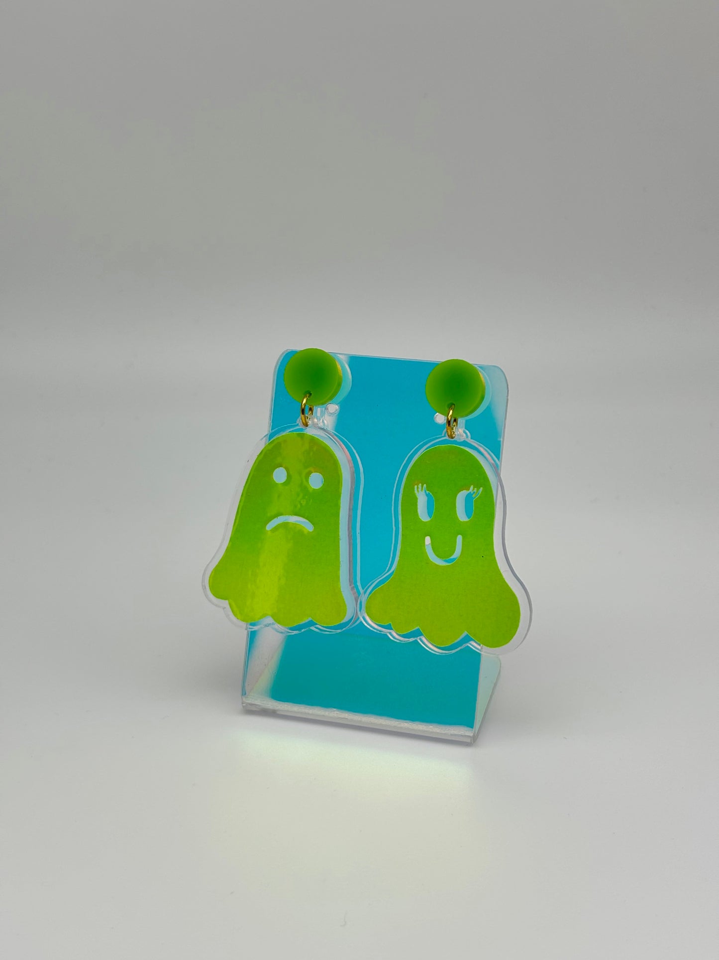 Holographic Ghost Earrings - Double Lime Green image 2
