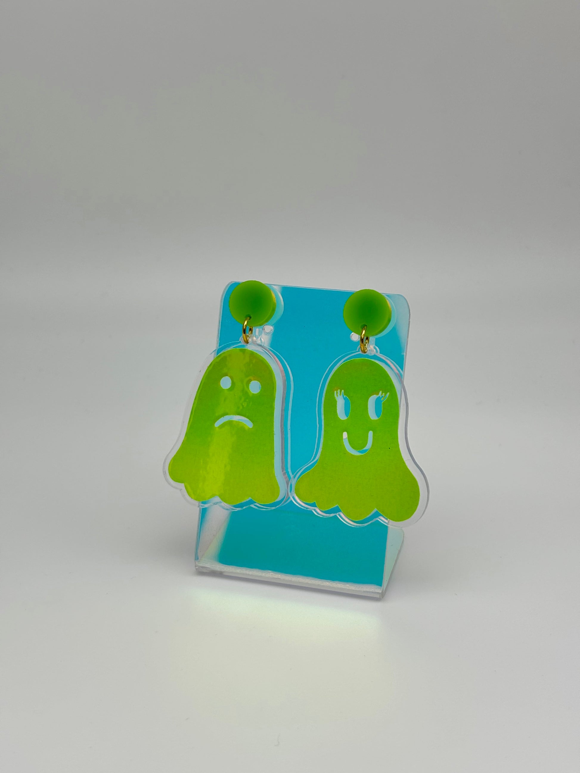Holographic Ghost Earrings - Double Lime Green image 2