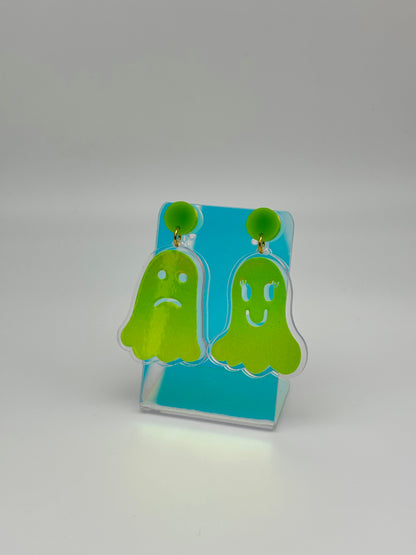 Holographic Ghost Earrings - Double Lime Green image 2