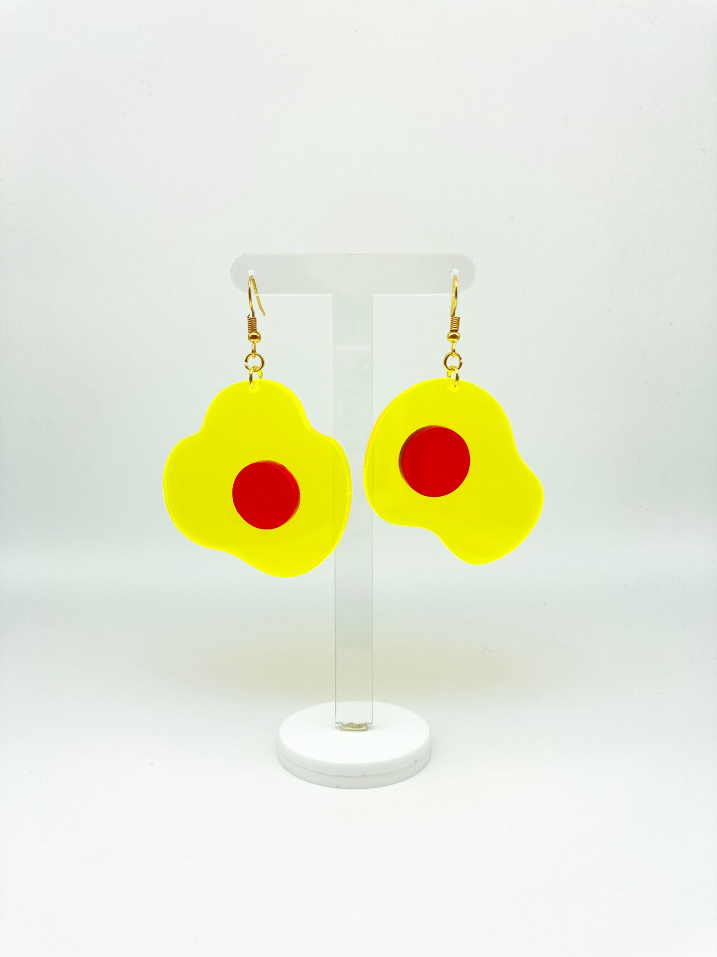 Neon Fluorescent Fried Egg Earrings - Big Yellow & Pink Eggs image 6