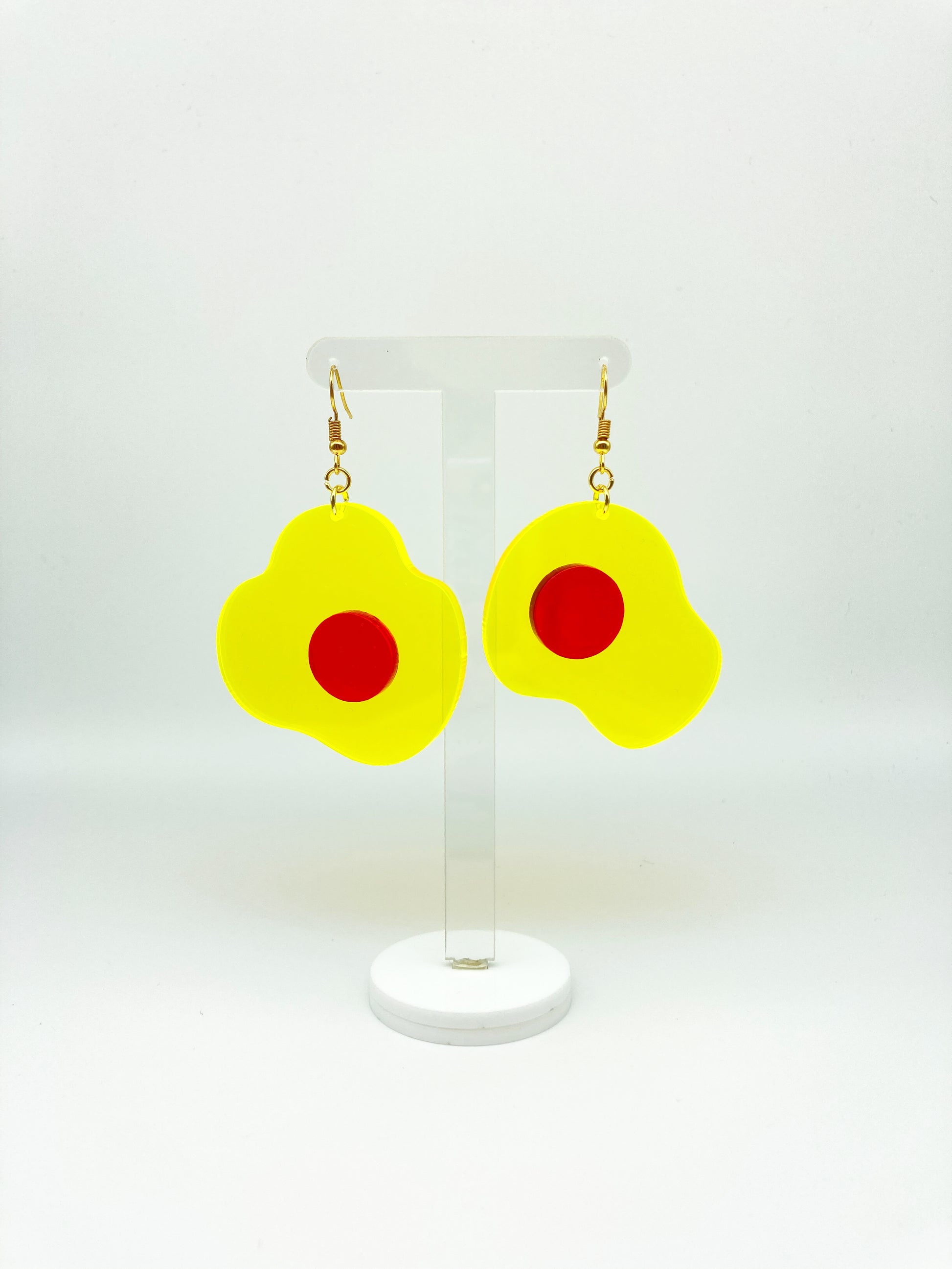 Neon Fluorescent Fried Egg Earrings - Big Yellow & Pink Eggs image 6