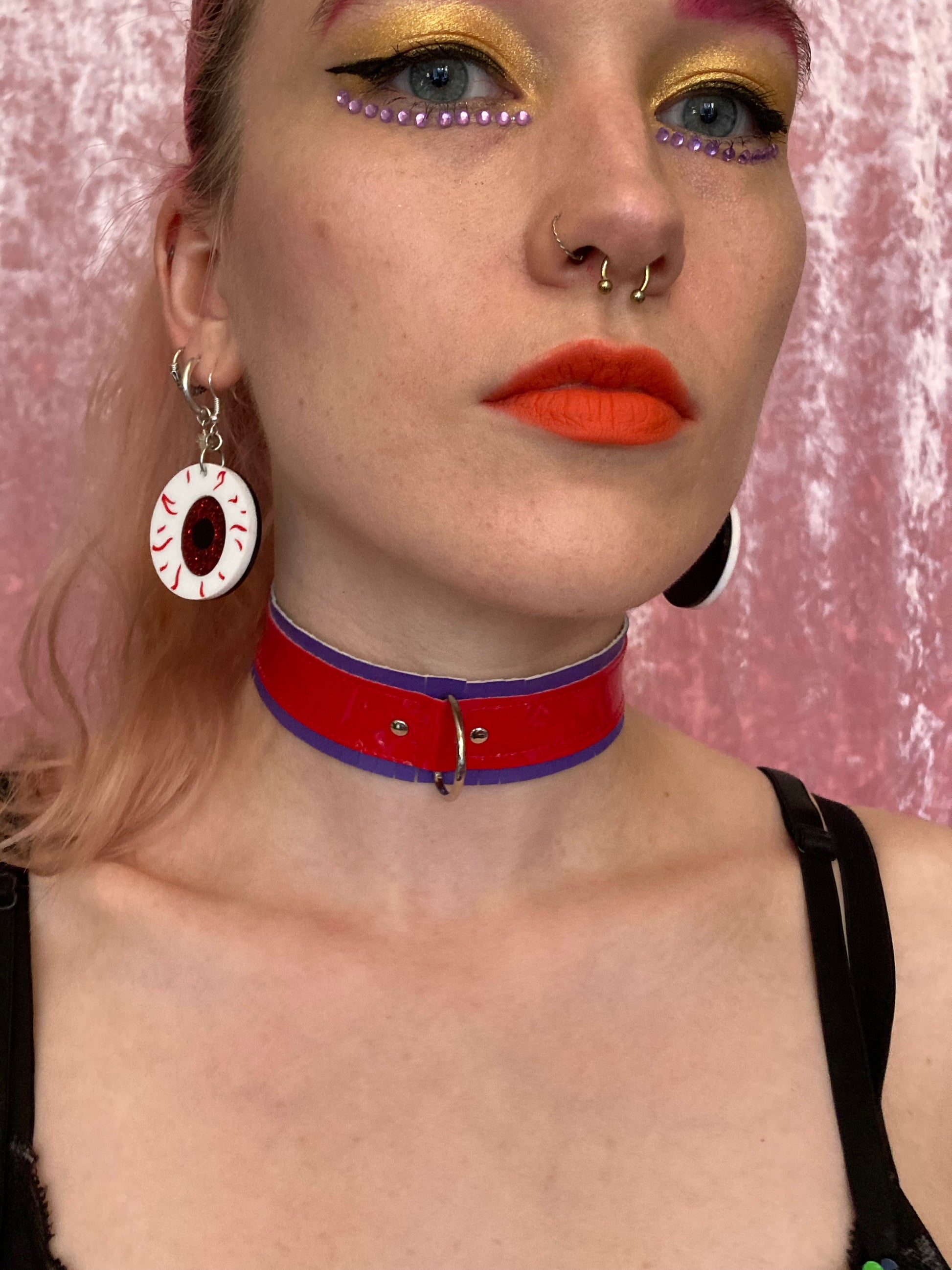 Fringed PVC choker - Purple & Red image 4