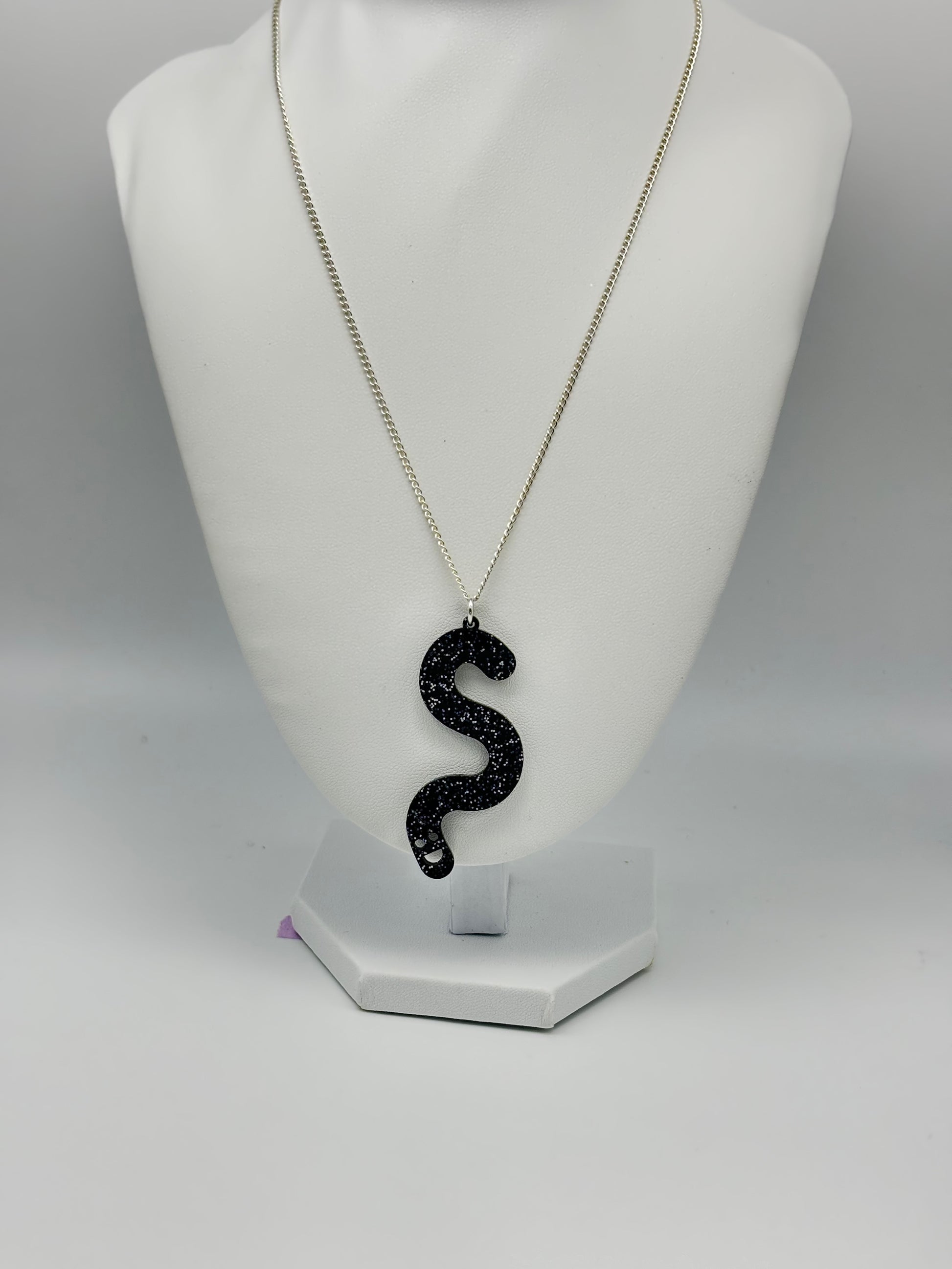 Wormie Necklace - Black Glitter image 5