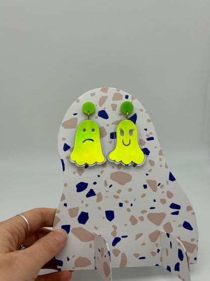 Holographic Ghost Earrings - Double Lime Green image 1