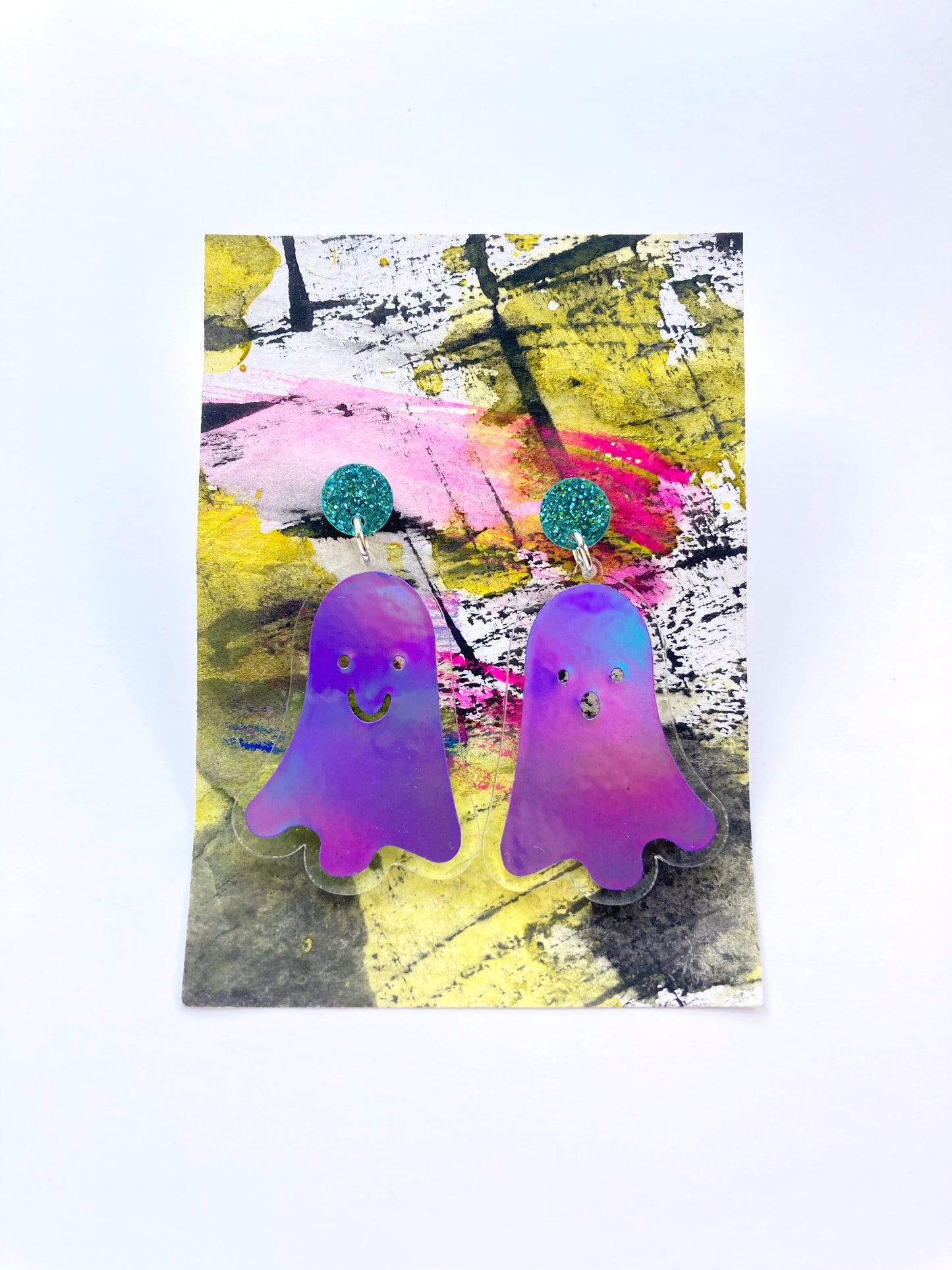 Holographic Ghost Earrings - Purple & Teal image 5