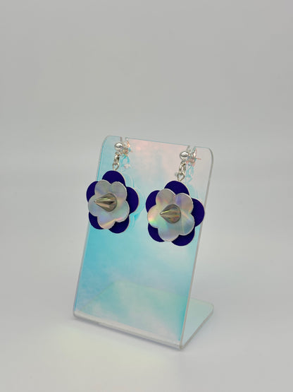 Mini Punk Flower Earrings - Purple & Silver Holo, Silver Spikes image 2
