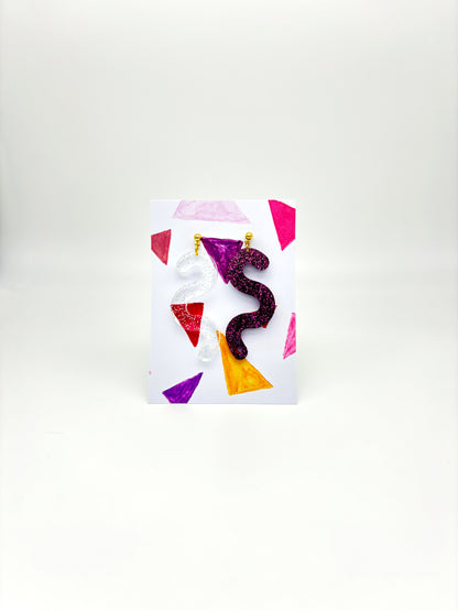 Glitter Worm Contrast Earrings - Magenta & Clear Holo Glitter image 1