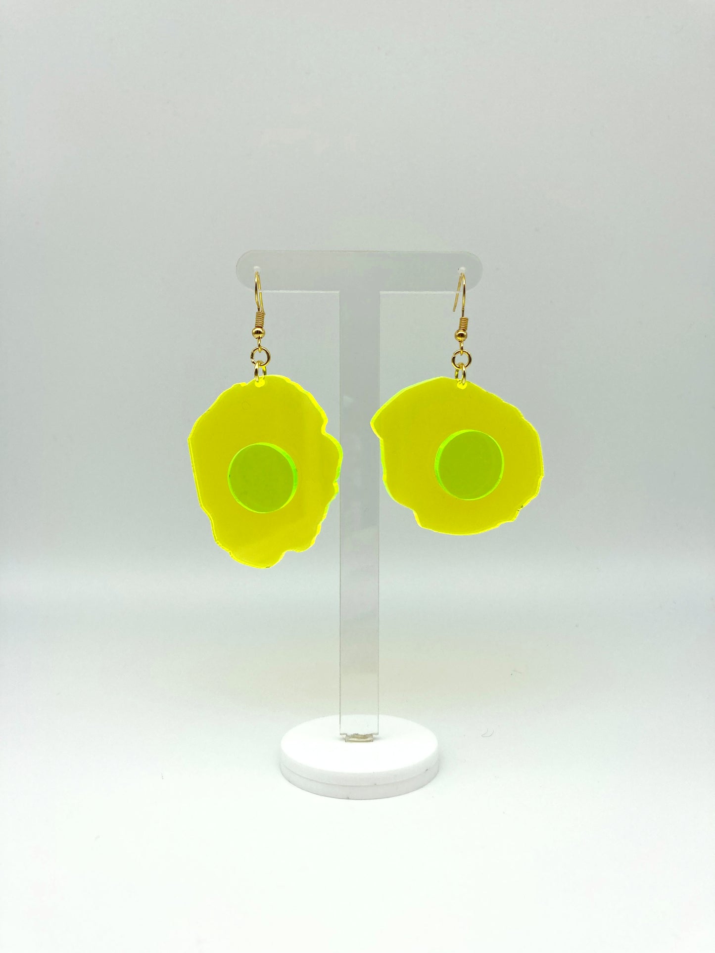 Neon Fluorescent Fried Egg Earrings - Big Yellow Wiggly Eggs image 2