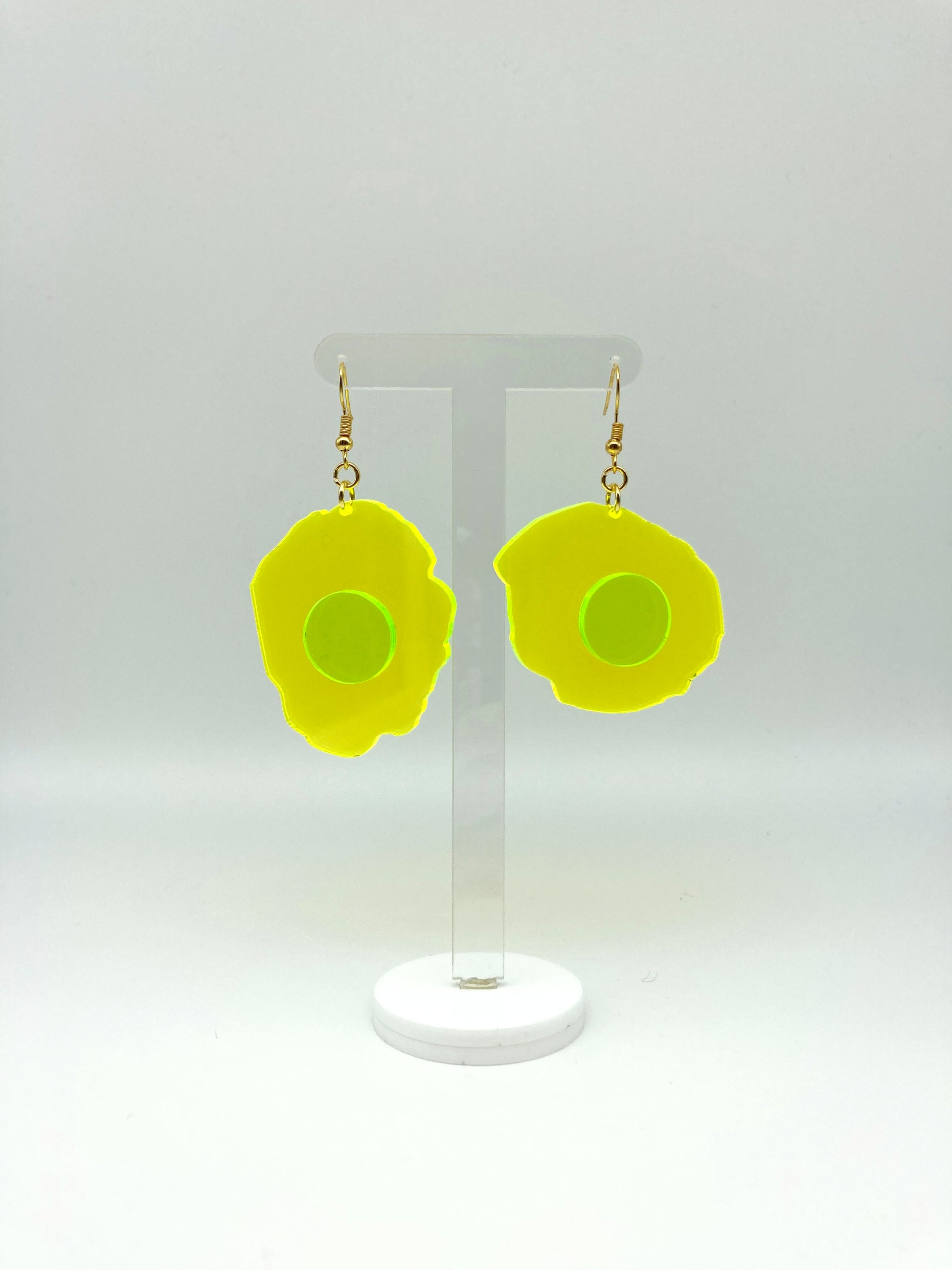 Neon Fluorescent Fried Egg Earrings - Big Yellow Wiggly Eggs image 2