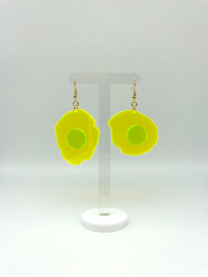 Neon Fluorescent Fried Egg Earrings - Big Yellow Wiggly Eggs image 2