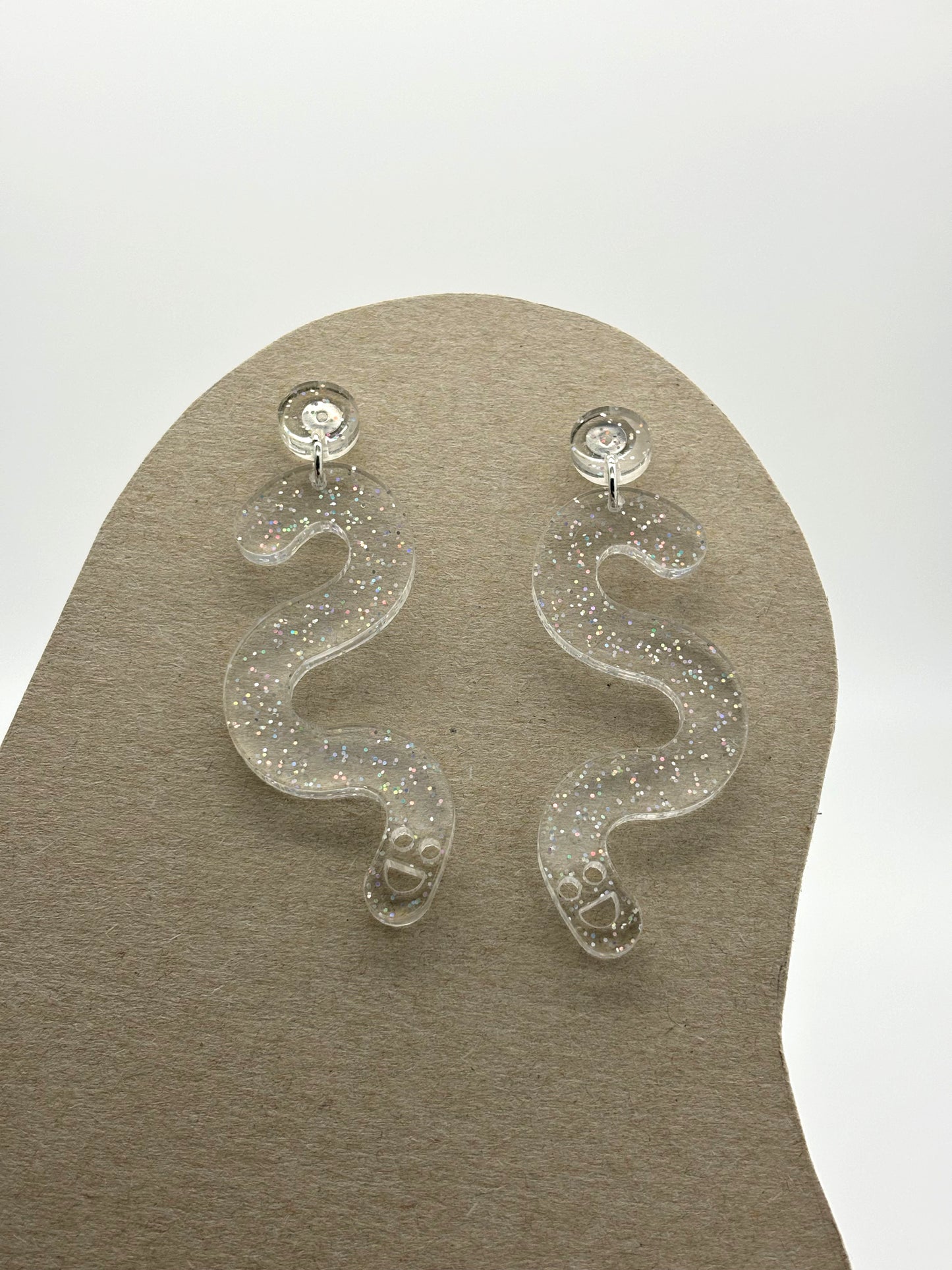 Glitter Worm Stud Earrings - Clear Rainbow image 3