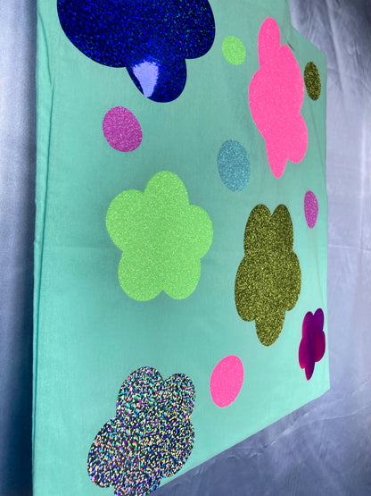 Disco Glitter Flower Teal Tote Bag image 2