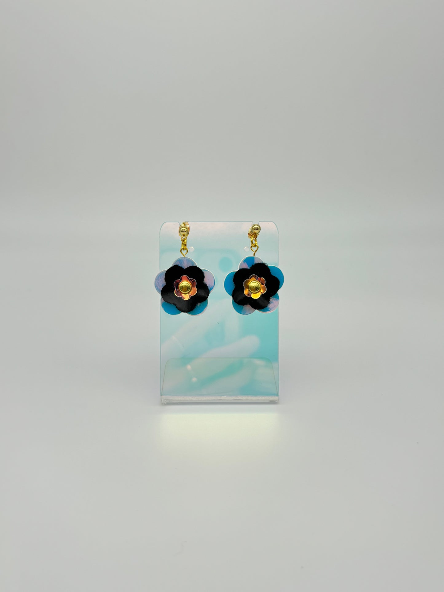 Mini Punk Flower Earrings - Iridescent & Black image 2