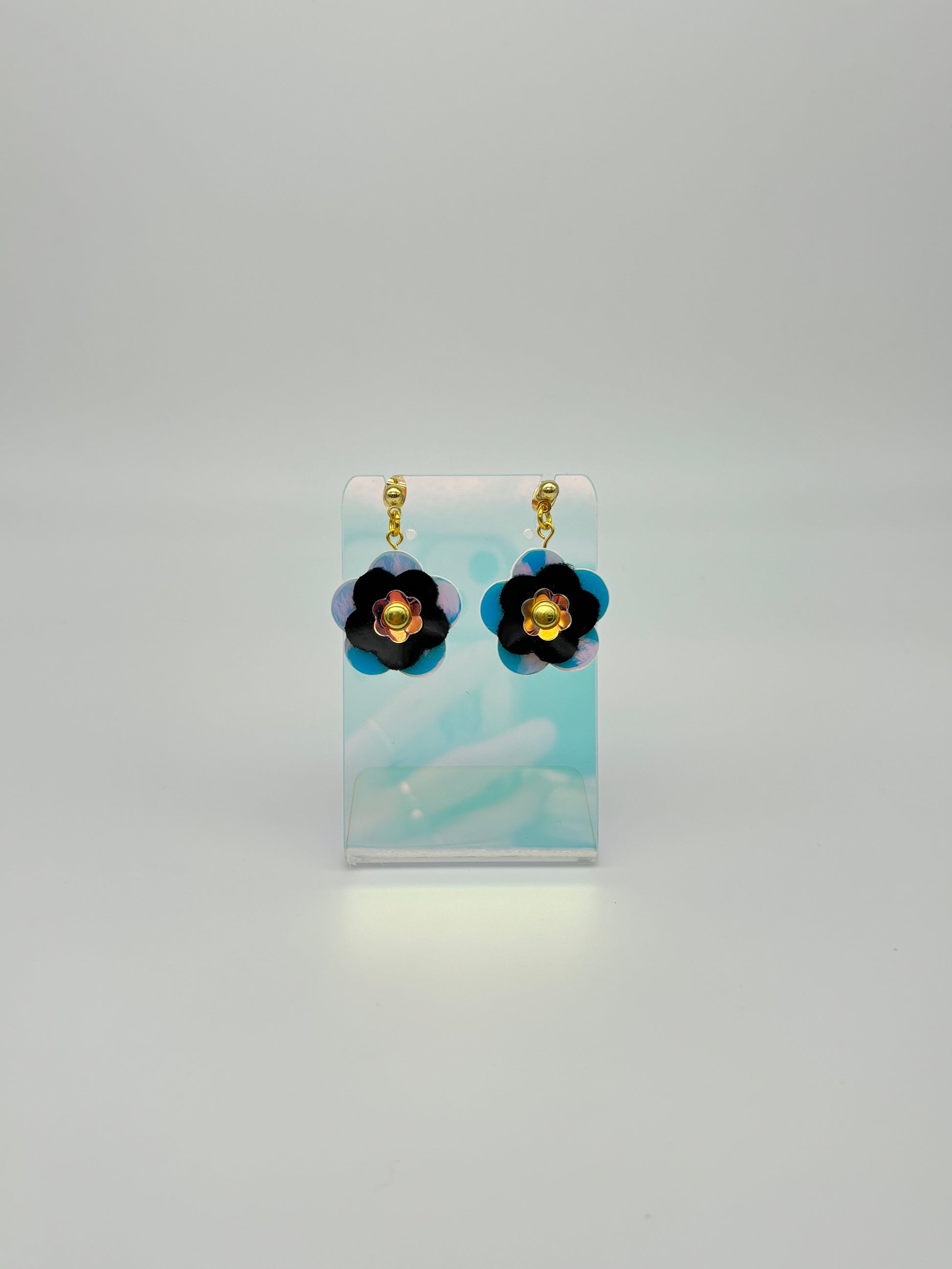 Mini Punk Flower Earrings - Iridescent & Black image 2