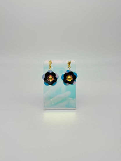 Mini Punk Flower Earrings - Iridescent & Black image 2