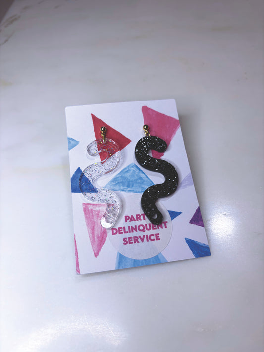 Glitter Worm Contrast Earrings - Black & Clear Holo Glitter image 0