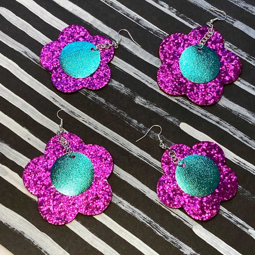 Disco Flower Magenta Medium Earrings image 4