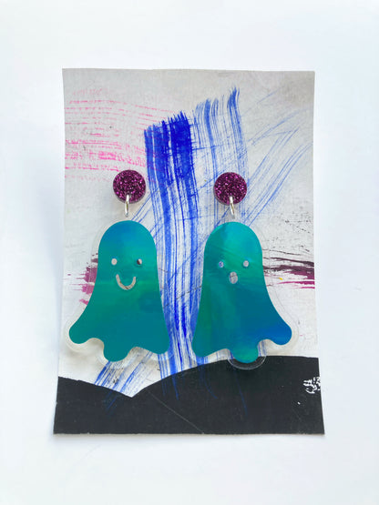Holographic Ghost Earrings - Ocean Teal image 4