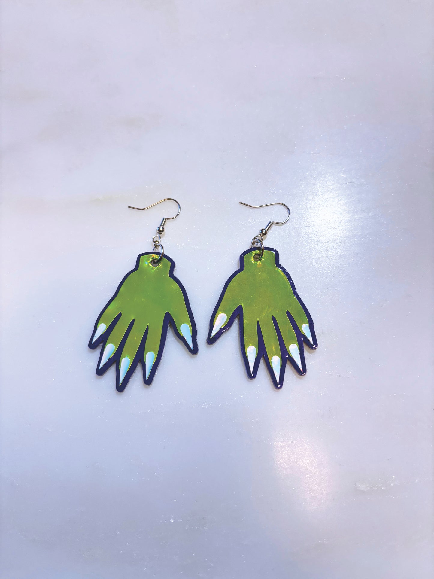 *Seconds* Sparkly Hand Earrings - Green Holo  & Purple image 4