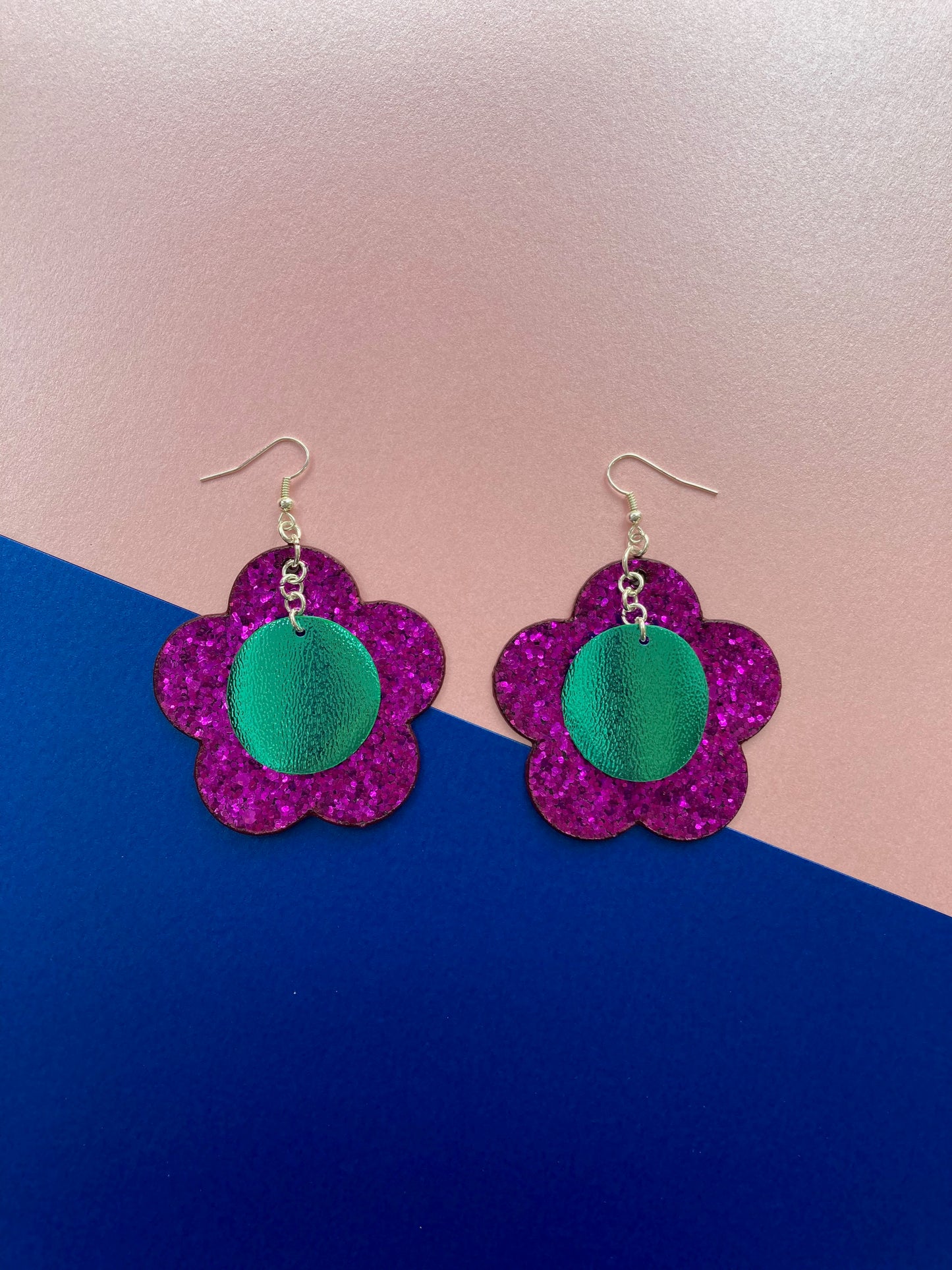 Magenta Disco Flower Earrings image 3