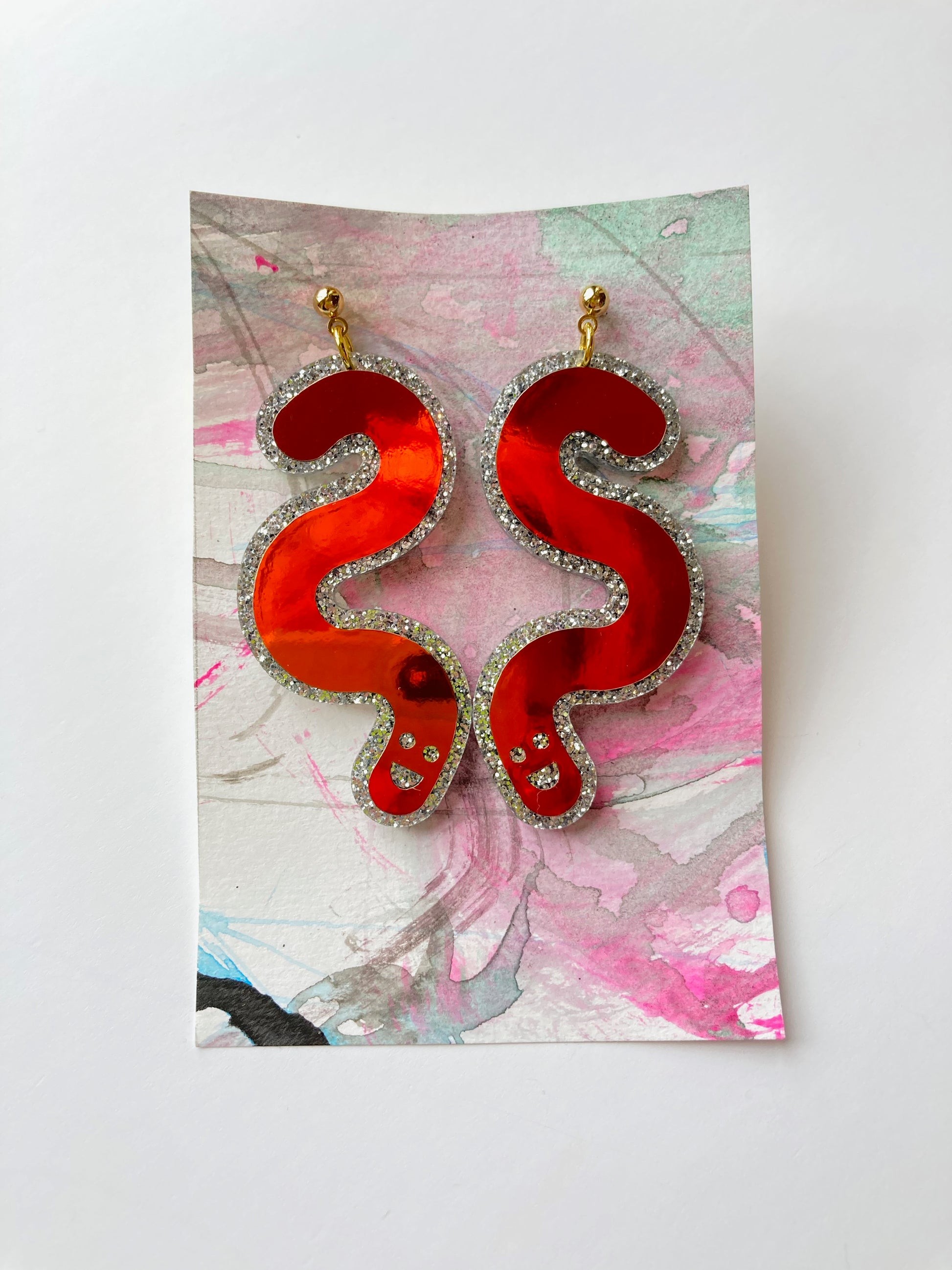 Glitter & Vinyl Worm Ball Stud Dangle Earrings - Tourmaline Aurora image 11