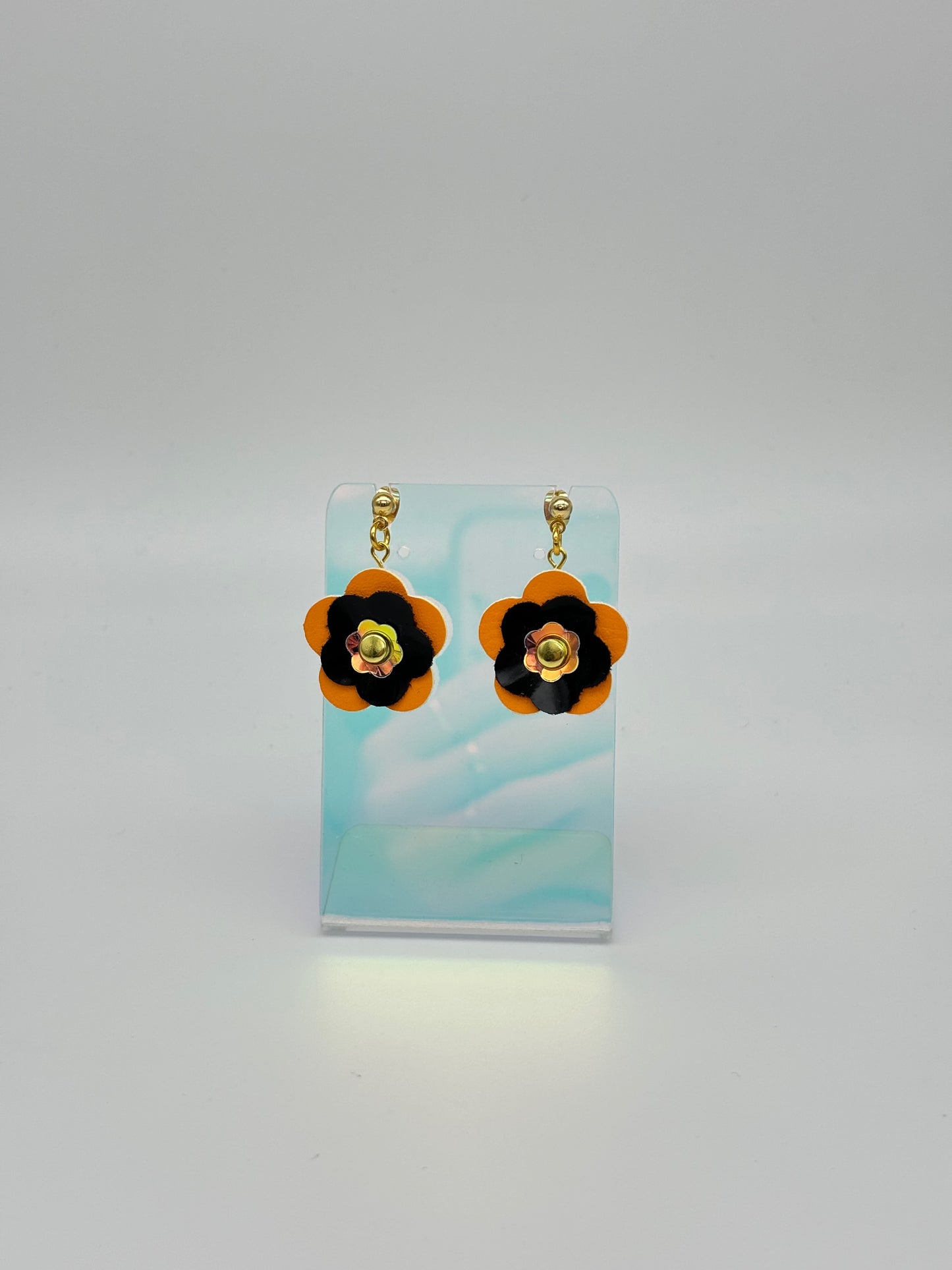 Mini Punk Flower Earrings - Orange & Black image 4