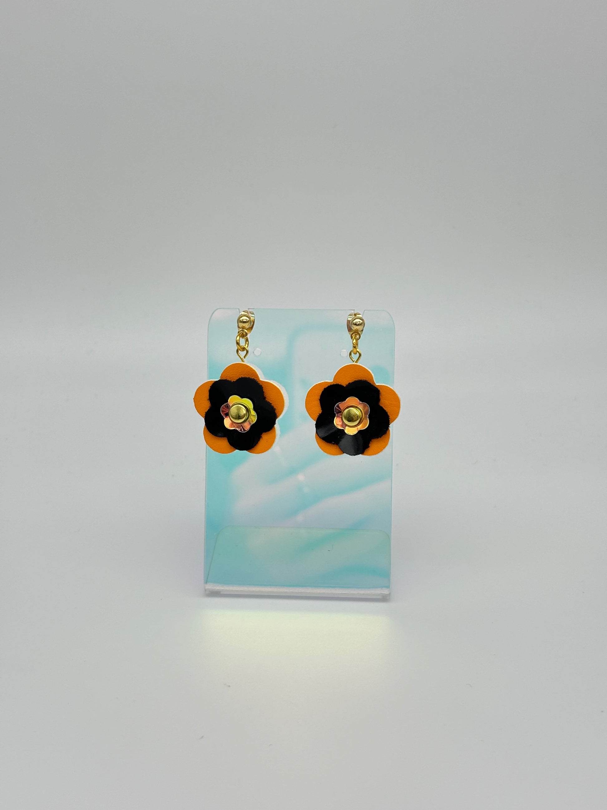 Mini Punk Flower Earrings - Orange & Black image 4