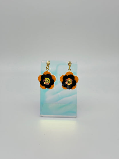 Mini Punk Flower Earrings - Orange & Black image 4