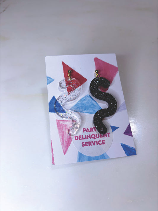 Glitter Worm Contrast Earrings - Black & Clear Holo Glitter image 1