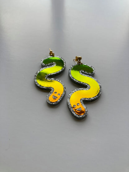 Glitter & Vinyl Worm Ball Stud Dangle Earrings - Tourmaline Aurora image 9