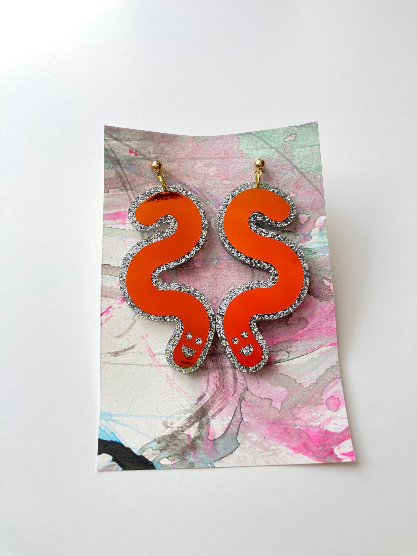 Glitter & Vinyl Worm Ball Stud Dangle Earrings - Tourmaline Aurora image 12