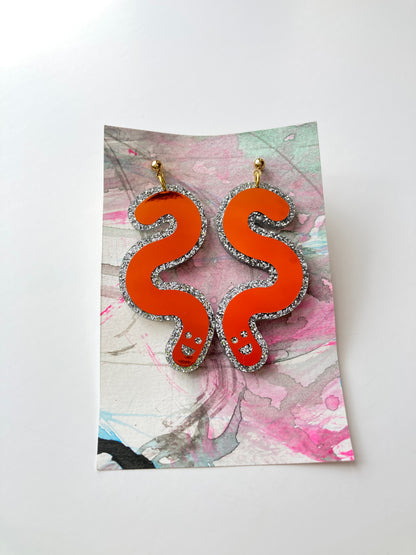 Glitter & Vinyl Worm Ball Stud Dangle Earrings - Tourmaline Aurora image 12