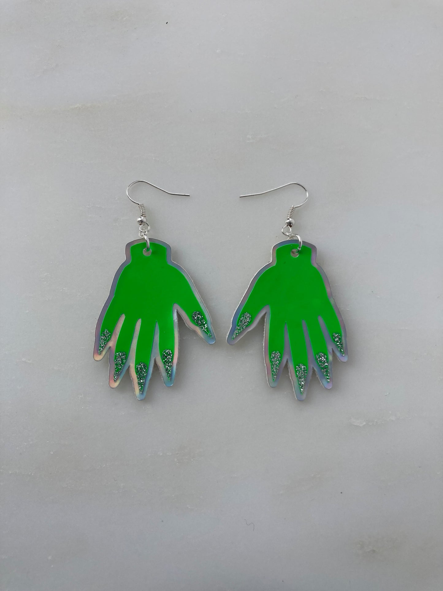 *Seconds* Sparkly Hand Earrings - Fluro Green image 4