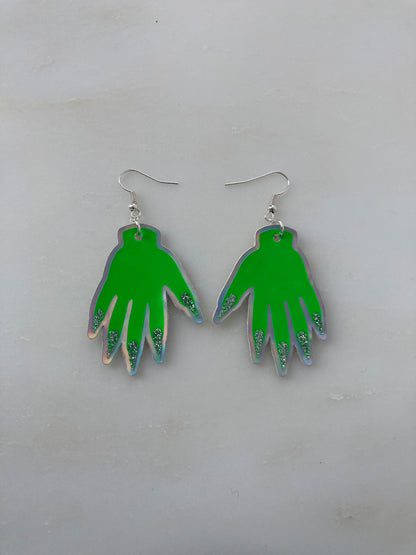 *Seconds* Sparkly Hand Earrings - Fluro Green image 4