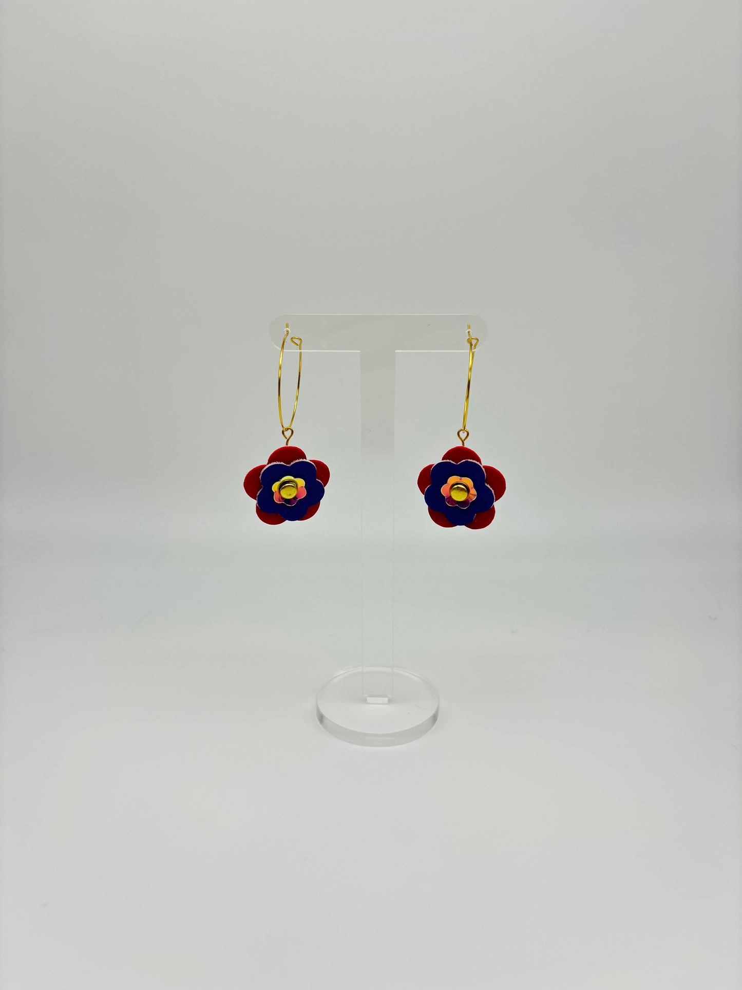 Mini Punk Flower Earrings - Red & Purple image 2