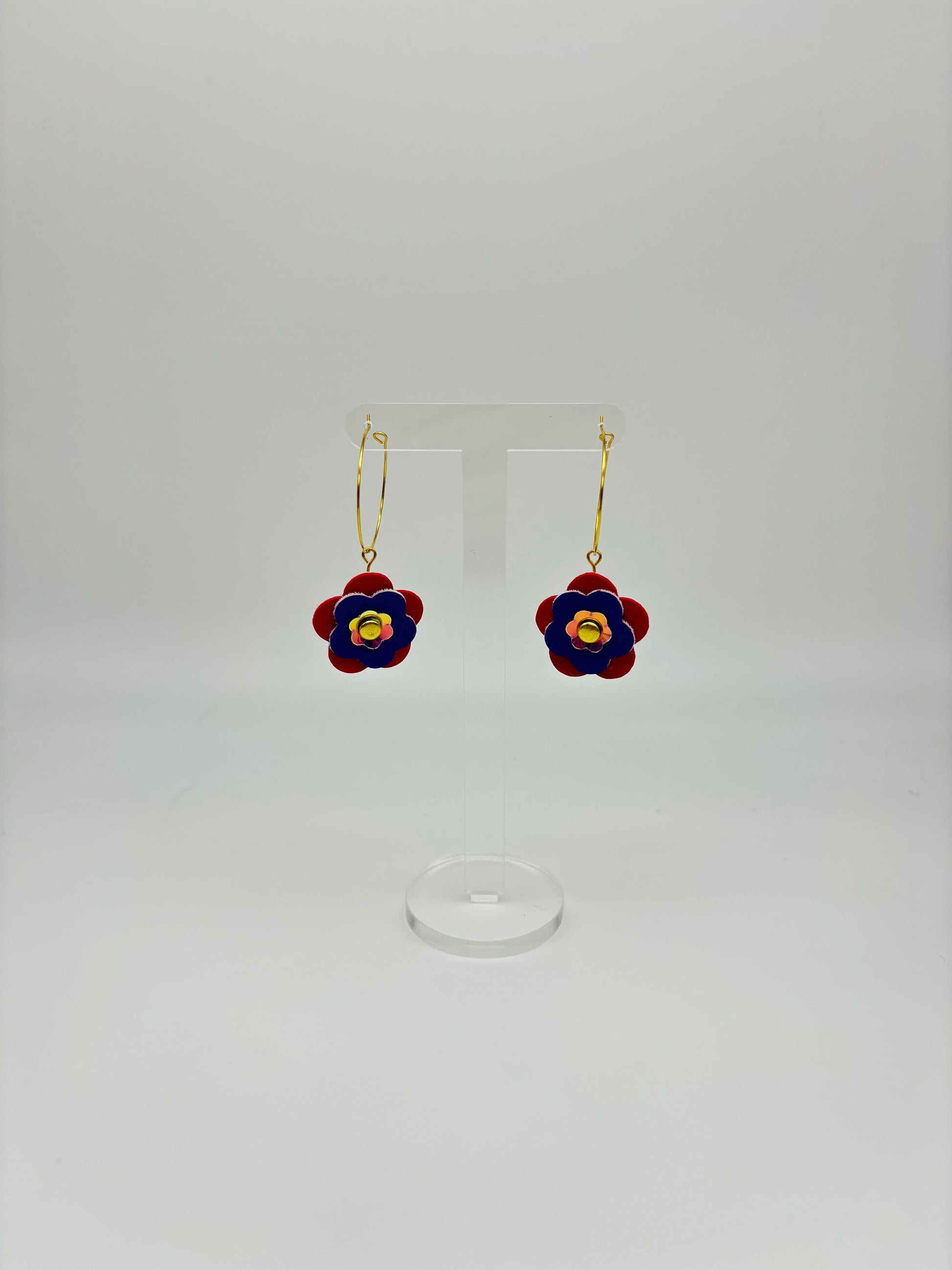 Mini Punk Flower Earrings - Red & Purple image 2