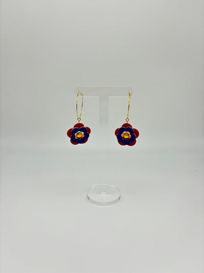 Mini Punk Flower Earrings - Red & Purple image 2