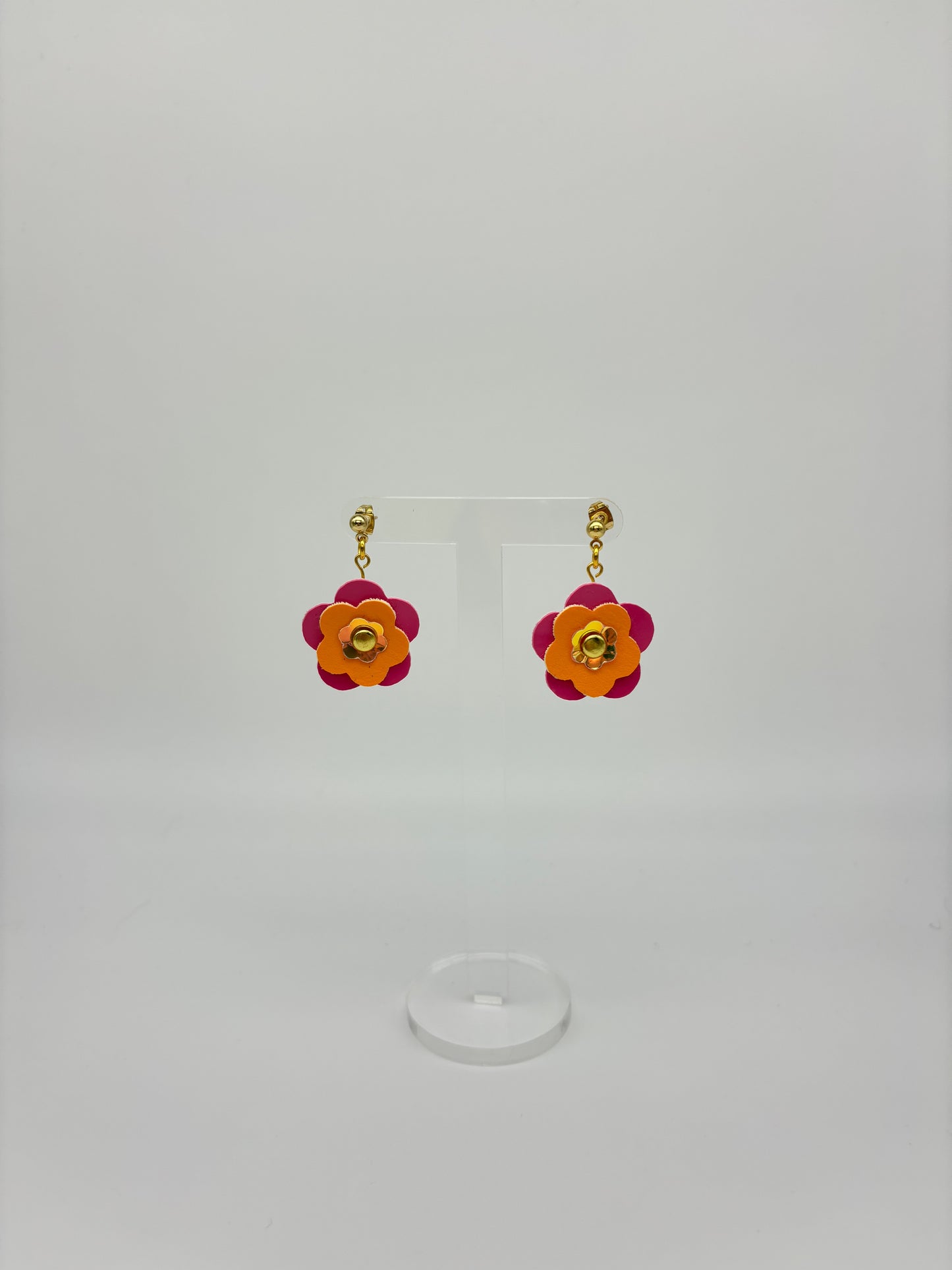 Mini Punk Flower Earrings - Pink & Orange image 5