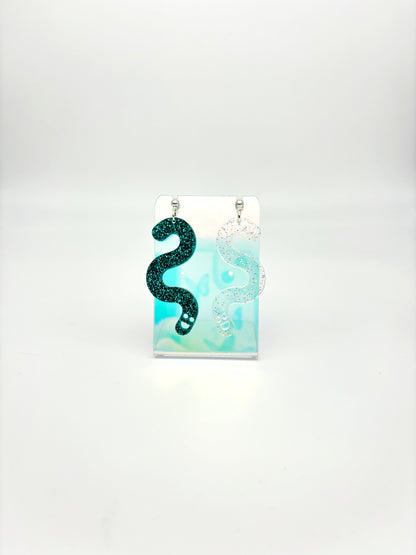 Glitter Worm Contrast Earrings - Teal & Clear Holo Glitter image 5