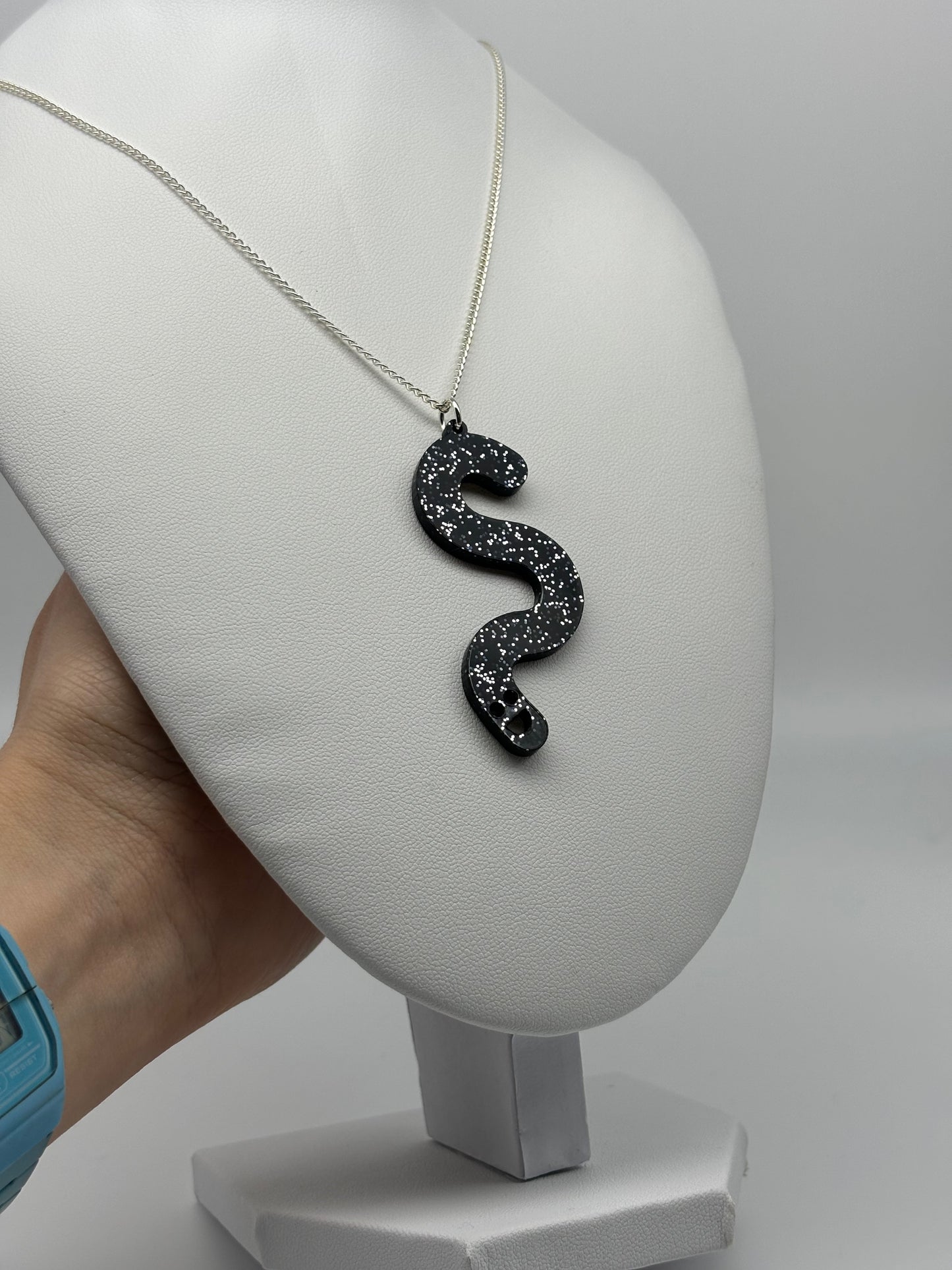 Wormie Necklace - Black Glitter image 2