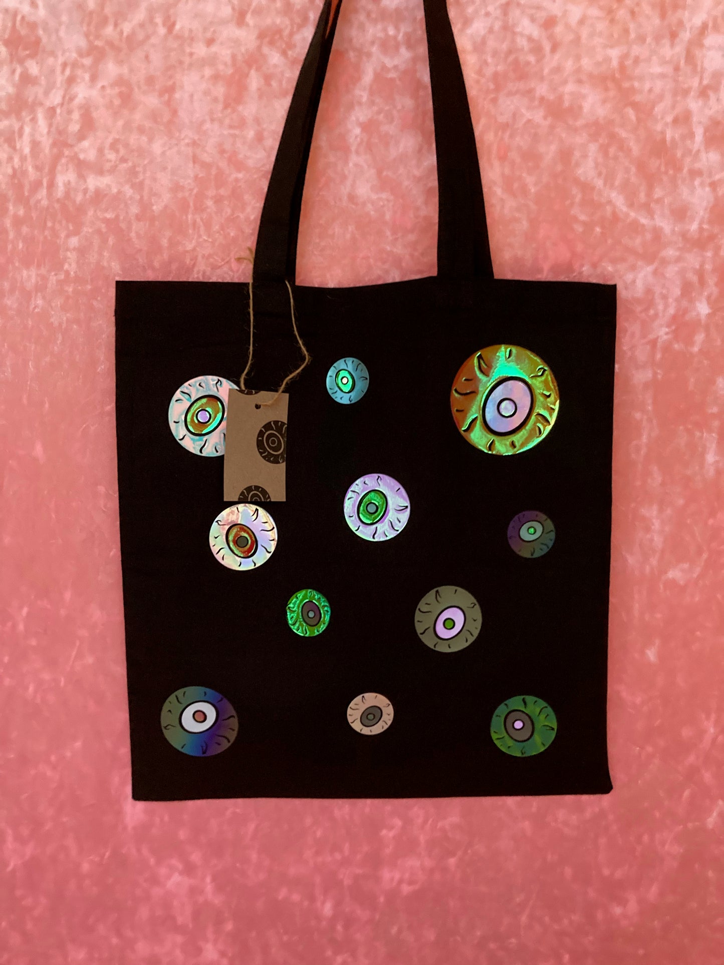 Rainbow Eyeballs Black Tote Bag image 5