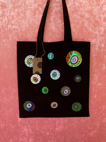 Rainbow Eyeballs Black Tote Bag image 5