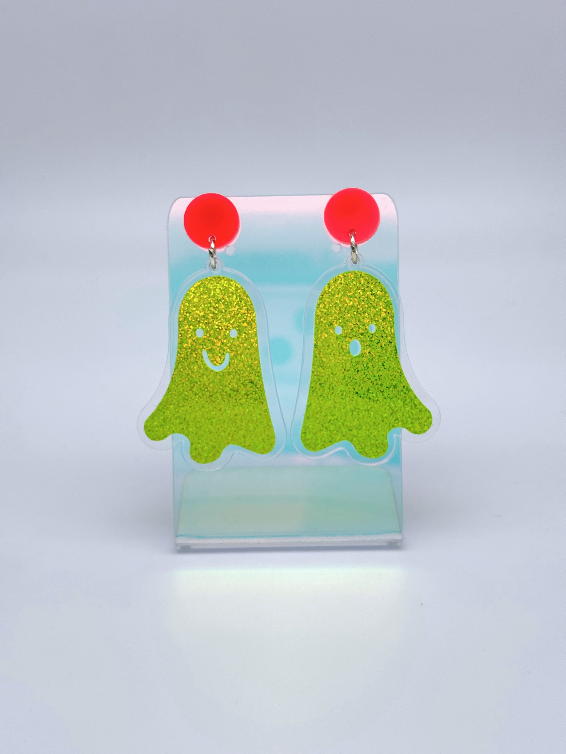 Holographic Ghost Earrings - Lime Green Shimmer image 3