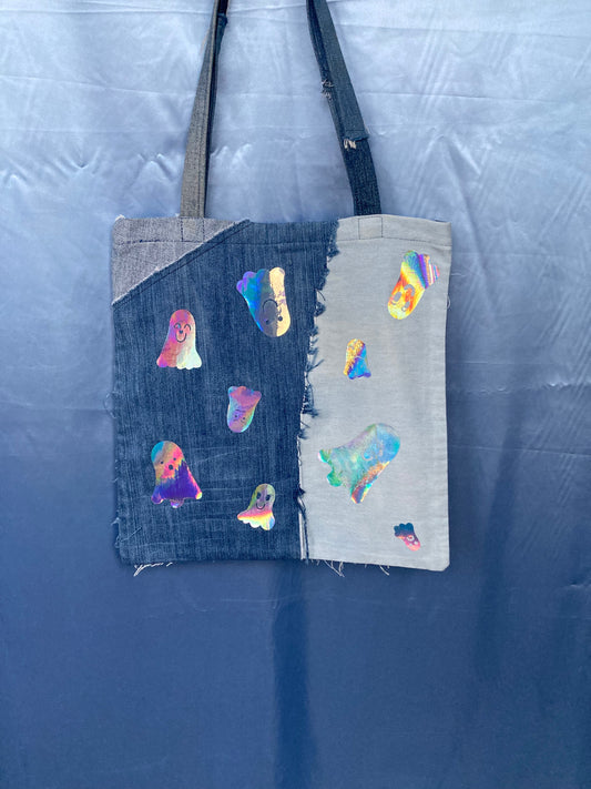 Denim Patchwork Ghost Tote Bag image 0