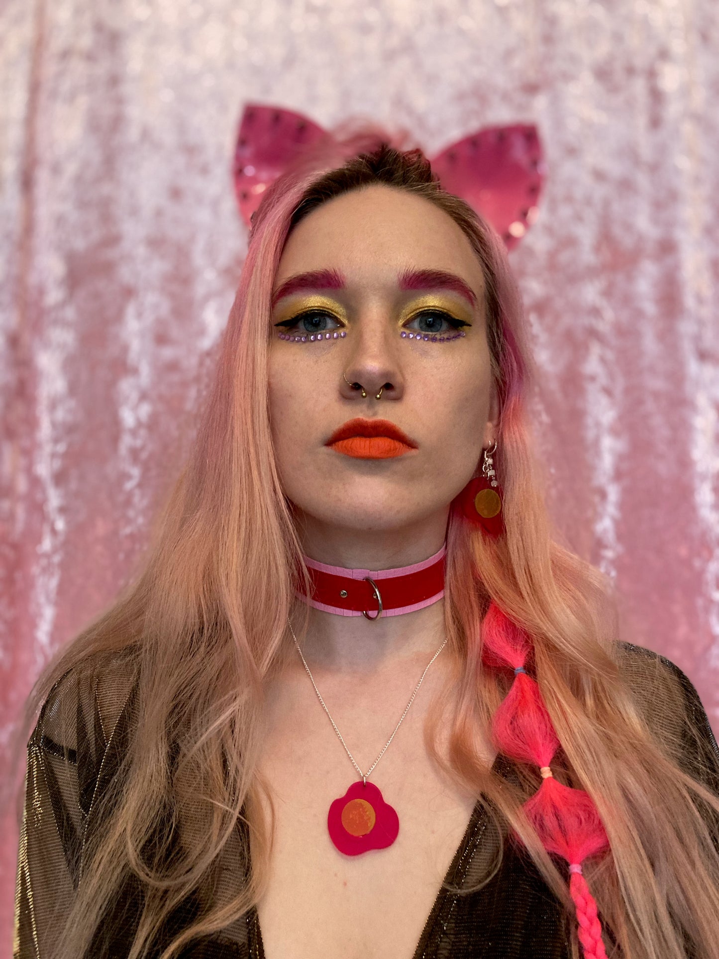 Fringed PVC choker - Baby Pink & Red image 2