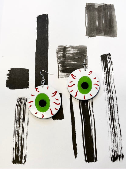 Large Eyeball Earrings - Lime Green image 1